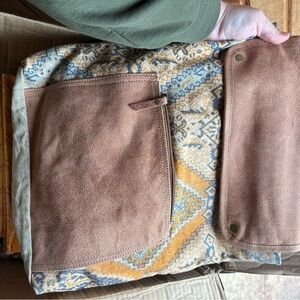 Bohemian Patterned Tote with Brown leather Accents